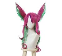 ESPADE 2022 Cos Wig Parrucca L-email LOL Xayah Parrucche Cosplay Star Guardians Parrucca Cosplay Lunga Rosa Verde con Orecchie Halloween Capelli Sintetici Resistente al Calore 25 Pollici Muli Color