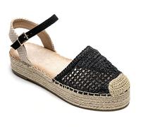 Espadrillas compensative in toile tresses avec bride ajustable - Confort ed élégance estivale Scopri il parfait équilibre entre confort et style avec nos padrilles compensées en toile tressée, conçues