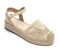 Espadrillas compensative in toile tresses avec bride ajustable - Confort ed élégance estivale Scopri il parfait équilibre entre confort et style avec nos padrilles compensées en toile tressée, conçues