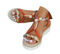 Espadrillas da donna a punta aperta, eleganti sandali con plateau, senza lacci, con cinturino elastico alla caviglia, comodi da camminare, con perline, tacco basso con zeppa e perline, per attività