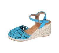 Espadrillas da donna a punta chiusa, sandali con zeppa e cinturino alla caviglia, in pizzo, leggeri, casual, estivi, per vacanze, Blu, 37.5 EU