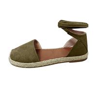 Espadrillas da donna a punta chiusa, sandali piatti leggeri sandali alla moda antiscivolo con cinturino alla caviglia classico casual scarpe comode estive punta rotonda per esterni e interni, Verde
