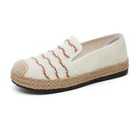 Espadrillas da donna classiche piatte con punta ad aletta, senza lacci, in tela, casual, leggeri, bianco, 39 EU
