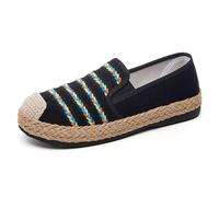 Espadrillas da donna classiche piatte con punta ad aletta, senza lacci, in tela, casual, leggeri, Nero , 37 EU