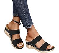 Espadrillas da donna con plateau e punta aperta, sandali con zeppa aperti per le donne, concise, casual, estive, traspiranti, scarpe da passeggio, cinturino alla caviglia, sandali estivi carini, Nero,