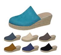Espadrillas da donna con tacco a zeppa, pantofole da donna anteriori chiuse sandali da esterno scarpe traspiranti suola rigida scarpe estive sandali aperti con zeppa suola intrecciata pantofole, blu