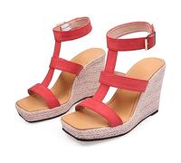 HIKKWXVN Espadrillas da Donna con Zeppa e Plateau, Scarpe estive Casual a Punta Aperta, per Scarpe da Lavoro, Ufficio, Matrimoni, Feste Nuziali,Rosso,45 EU