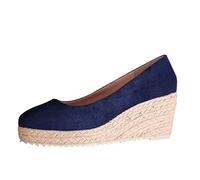 Espadrillas da donna con zeppa, punta chiusa, eleganti sandali con zeppa e plateau, comodi sandali a blocco, scarpe da passeggio, Blu, 40 EU