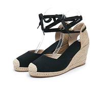 Espadrillas da Donna estive Traspiranti Tinta Unita a Strisce in Tela con Lacci a Punta Bassa Punta Chiusa Piattaforma Casual Sandali con Tacco a Zeppa da Donna 8 cm