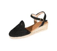 Espadrillas da donna in macramè sandali con zeppa intessuta punta chiusa scarpe regolabili cinturino alla caviglia casual quotidiano calzature estive, Nero , 35.5 EU