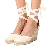 Espadrillas da Donna Sandali con Zeppa con Plateau, Espadrillas con Plateau Sandali con Zeppa Estivi con Lacci, Scarpe Estive con Punta Chiusa,Nero,41 (Beige 41 EU)
