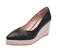 Espadrillas estive da donna, sandali a punta chiusa con tacco a punta, zeppa, tinta unita, scarpe casual traspiranti, sandali, antiscivolo, fascite plantare, per tutti i giorni, Nero , 38.5 EU