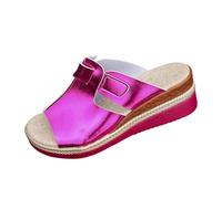 Espadrillas sportive da donna con plateau, sandali con zeppa aperta e cinturino regolabile per viaggi casual quotidiani, Rosa acceso, 40.5 EU