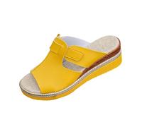 Espadrillas sportive da donna con plateau, sandali con zeppa aperta e cinturino regolabile per viaggi casual quotidiani, Giallo, 38 EU