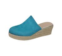 Espadrilles da donna per tacco a zeppa, sandali anteriori chiusi, traspiranti, suola rigida, scarpe estive posteriori aperte, suola intrecciata, pantofole, Celeste., 41 EU