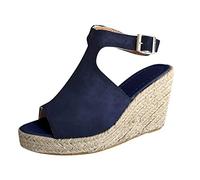 Espadrilles - Sandali da donna con plateau e zeppa, estivi, con zeppa, eleganti, con cinturino alla caviglia, per il tempo libero, da spiaggia, da donna, Blu scuro, 38 EU