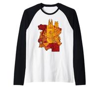 España Spagna Mappa Luoghi d'Interesse Sagrada Familia Graphic Design Maglia con Maniche Raglan
