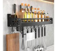 Especiero de pared, caja de almacenaje multifuncional para cocina with storage for cubiertos, 50 cm, negro, Acciaio inossidabile