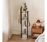 Espelism Appendiabiti rotante autoportante in metallo con 4 ripiani e 9 ganci per ingresso, camera da letto, angolo ufficio, porta abiti (grigio)