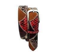 ESPERANTO Cintura 4 cm Patchwork in Pelle di Iguana e Bovina -soggetto Vela (Varianti : Rosso, Giallo) (TAGLIA 56-130 CM -GIROVITA 115 CM, Rosso)