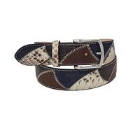 ESPERANTO Cintura 4 cm Patchwork in Pellle di Pitone,Struzzo e Bovina-soggetto Vela (TAGLIA 50-115 CM -GIROVITA 100 CM, Blu)