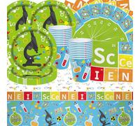 Esperimento chimico per imparare la scienza a tema stoviglie per feste di compleanno per bambini, set include piatti di carta, bicchieri di carta, tovaglioli di carta e tovaglie, adatti per feste di