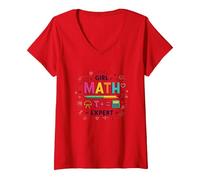 Esperto di Matematica Ragazza: Empowerment STEM colorato Maglietta con Collo a V, Donna, Rosso, M