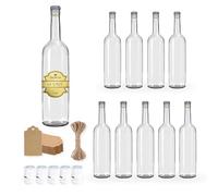 Espirito Rebelde 10 bottiglie di vino in vetro da 750 ml, con tappo incapsulato argentato, 10 sigilli + 10 etichette Kraft + spago - ideali per alcol e altre bevande, souvenir e cocktail