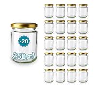 Espirito Rebelde 20 Barattoli di Vetro Vuoti Rotondi 250 ml | Perfetti per Marmellate, Conserve, Miele e Dolci | Matrimonio