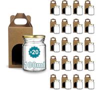 Espirito Rebelde 20 barattoli vuoti in vetro da 100 ml con coperchi e 20 barattoli di cartone per 1 barattolo di marmellata Includono tappo a vite dorato per marmellata, conserve, miele