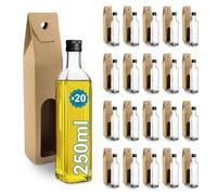 Espirito Rebelde 20 bottiglie in vetro da 250 ml con tappo a vite nero + 20 scatole | olio d'oliva, aceto, alcool, salse | olio di vetro