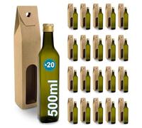 Espirito Rebelde 20 bottiglie in vetro scuro, 500 ml, con tappo a vite dorato + 20 lattine | olio d'oliva, aceto, alcool, bottiglia d'olio in vetro