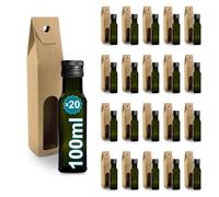 Espirito Rebelde 20 mini bottiglie in vetro scuro da 100 ml con tappo a vite nero + 20 scatole | piccole bottiglie per olio d'oliva, aceto, alcool | flacone per campioni