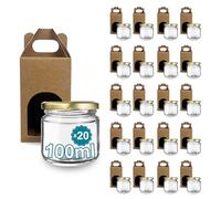 Espirito Rebelde 20 vasetti vuoti in vetro da 100 ml con coperchi e 20 vasetti di cartone per 1 barattolo di marmellata, inclusi coperchi a vite dorati per marmellata, conserve e miele