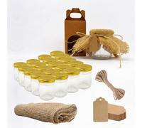 Espirito Rebelde Confezione da 20 barattoli vuoti in vetro da 100 ml con coperchio, 20 scatole, tessuto, spago di iuta e 20 etichette kraft, per marmellate, conserve, miele