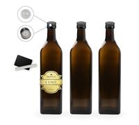 Espirito Rebelde Set di 3 bottiglie in vetro scuro per oli di oliva con ardesia e gesso, per condimenti, salse, liquori e altri condimenti, 1000 ml, con beccuccio versatore