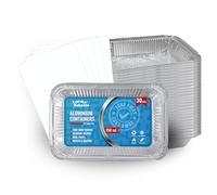 Espirito Rebelde Set di 30 vassoi in alluminio con coperchio alimentare usa e getta da 750 ml, confezione per alimenti perfetta per barbecue, trasporto di cibo, cucina o congelamento