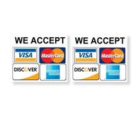 eSplanade Adesivi in vinile per carte di credito, confezione da 2, Visa, MasterCard, Amex and Discover - 8,9 x 8,9 cm - Adesivo in vinile per vetrine, negozi, bar, ufficio, ristorante