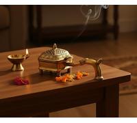 eSplanade Bruciatore di incenso in ottone Dhoop Dani con manico, 15 cm