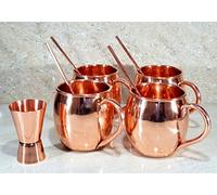 esplanade moscow mule cocktail tazze di rame - set di 4 tazze, 4 cannucce di rame e un misuratore di pioli