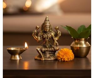 eSplanade Statua in ottone Laxmi Lakshmi dea Murti Idol statuetta statuetta - Pooja idoli - decorazione per la casa - dorato - 12,1 cm