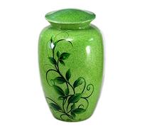 eSplanade Urna per cremazione, contenitore commemorativo, urna standard, urne in metallo, urne funerarie, motivo floreale verde