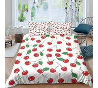 ESPLJQRYX Cherry fruit patterncopripiumino ultra microfibra 3 Pezzi stampa 3D con cerniera Vintage retro Set Di Copripiumino con federa traspirante morbida for adolescenti Single（135x200cm）