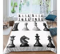 ESPLJQRYX Chess pieces vintagecopripiumino ultra microfibra Set di 3 Pezzi stampa 3D con cerniera Classic board game Set Di Copripiumino con federa soffice morbida for ragazzi Single（135x200cm）