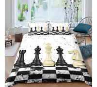 ESPLJQRYX Chess piecesSet Di Copripiumino morbida 3 pezzi motivo 3D con cerniera Classic board game style copripiumino incluso federe aiosa for bambini adulti ragazzi Double（200x200cm）