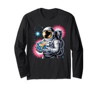 Esplora Beyond Astronauta Holding Earth Galaxy Art Maglia a Manica