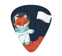 Esplora Plettri per chitarra Fox Confezione da 12 plettri universali in ABS, illustrazione a tema Fox Cosmonaut Raising a Flag on an Planet Outer Space, per chitarra acustica ed elettrica