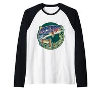 Esplora Trota Paese Pesca a Mosca Viaggio Natura Pescatori Pesce Maglia con Maniche Raglan