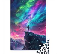 Esploratore Sotto Auroras Boreali Puzzle 1000 Pezzi Gioco di Puzzle 1000 Pezzi Vista Cima Montagna Carta Puzzle per Adulti Relax Decorazione Regalo 70x50cm/1000pcs