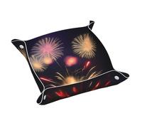 Esplosione Fireworks 3D Vassoio in pelle con stampa 3D, vassoi da scrivania, vassoi multifunzionali, per chiavi, orologio, portafoglio